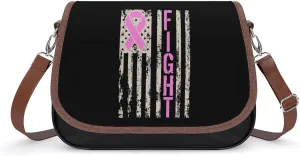 Fight Breast Cancer Awareness U.S. Flag Fashion Crossbody Bags Purses for Women Funny Printing Shoulder Handbags Gifts