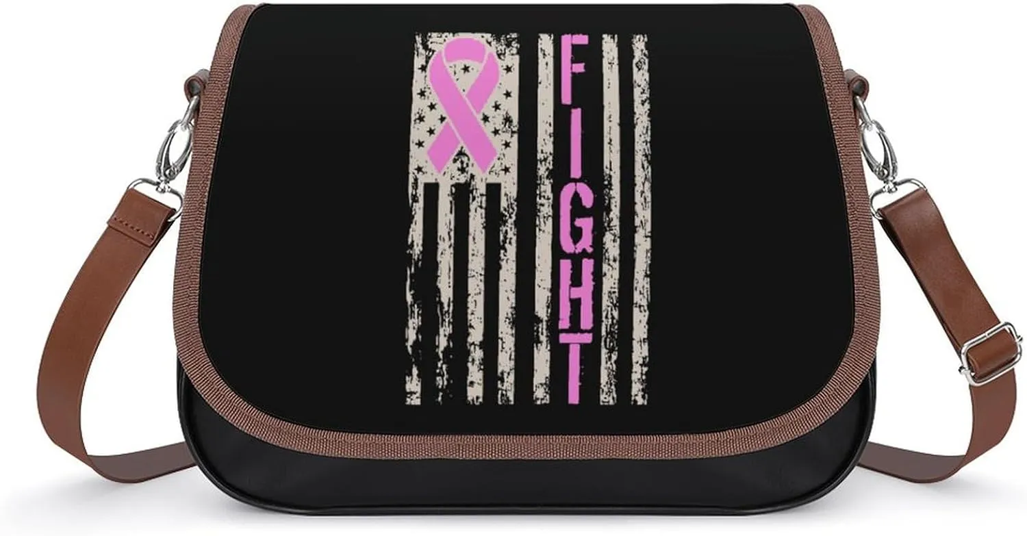 Fight Breast Cancer Awareness U.S. Flag Fashion Crossbody Bags Purses for Women Funny Printing Shoulder Handbags Gifts