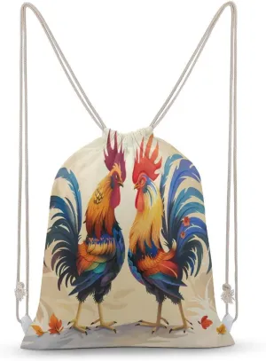 Fighting Morning Rooster Cock Drawstring Backpack Print String Bag Sackpack Gym Shopping Sport Yoga Drawstring Bags
