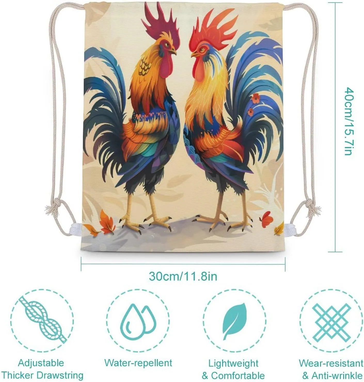 Fighting Morning Rooster Cock Drawstring Backpack Print String Bag Sackpack Gym Shopping Sport Yoga Drawstring Bags