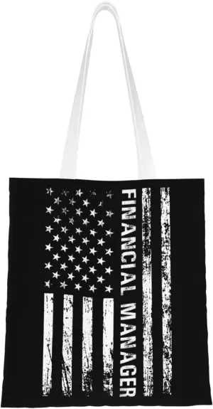 Financial Manager Usa Flag Tote Bag for Women Canvas Shopping Bags Reusable Large Capacity Casual Shoulder Handbags Grocery Bags DIY Gift Bags