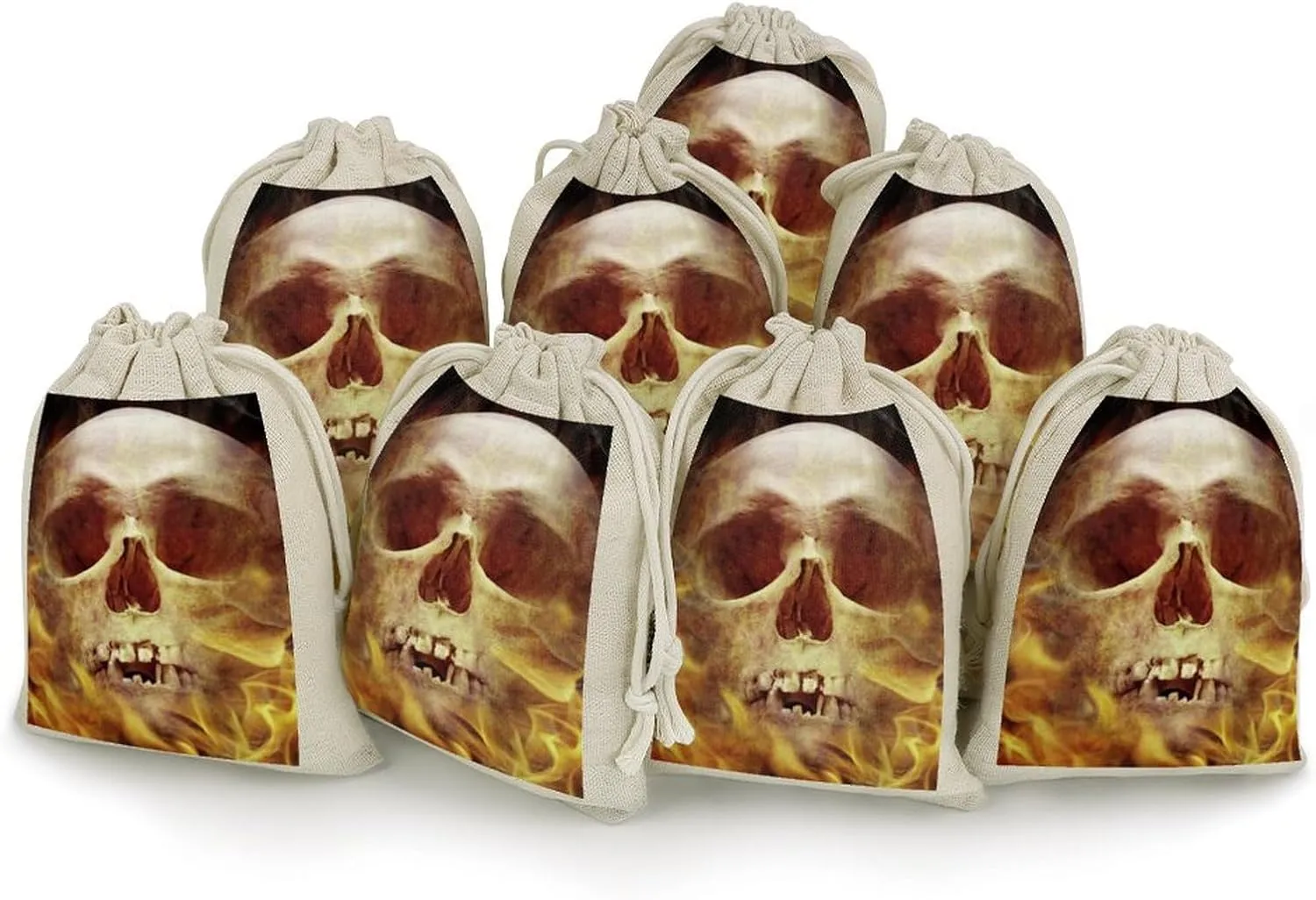 Fire Flaming Skull Fashion Bunches Pocket 8 Pack Cotton Storage Drawstring Bags Cute Sachet Bag