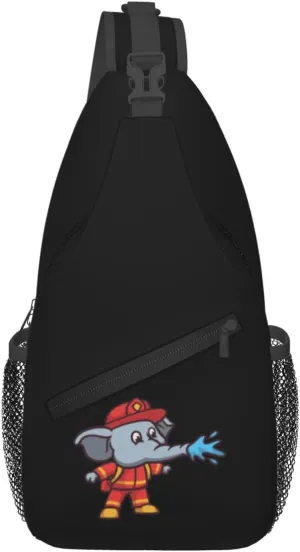 Firefighter Elephant Crossbody Bags For Women Men Chest Backpack Gym Shoulder Bag Travel Outdoor Sports Casual Crossbody Bags