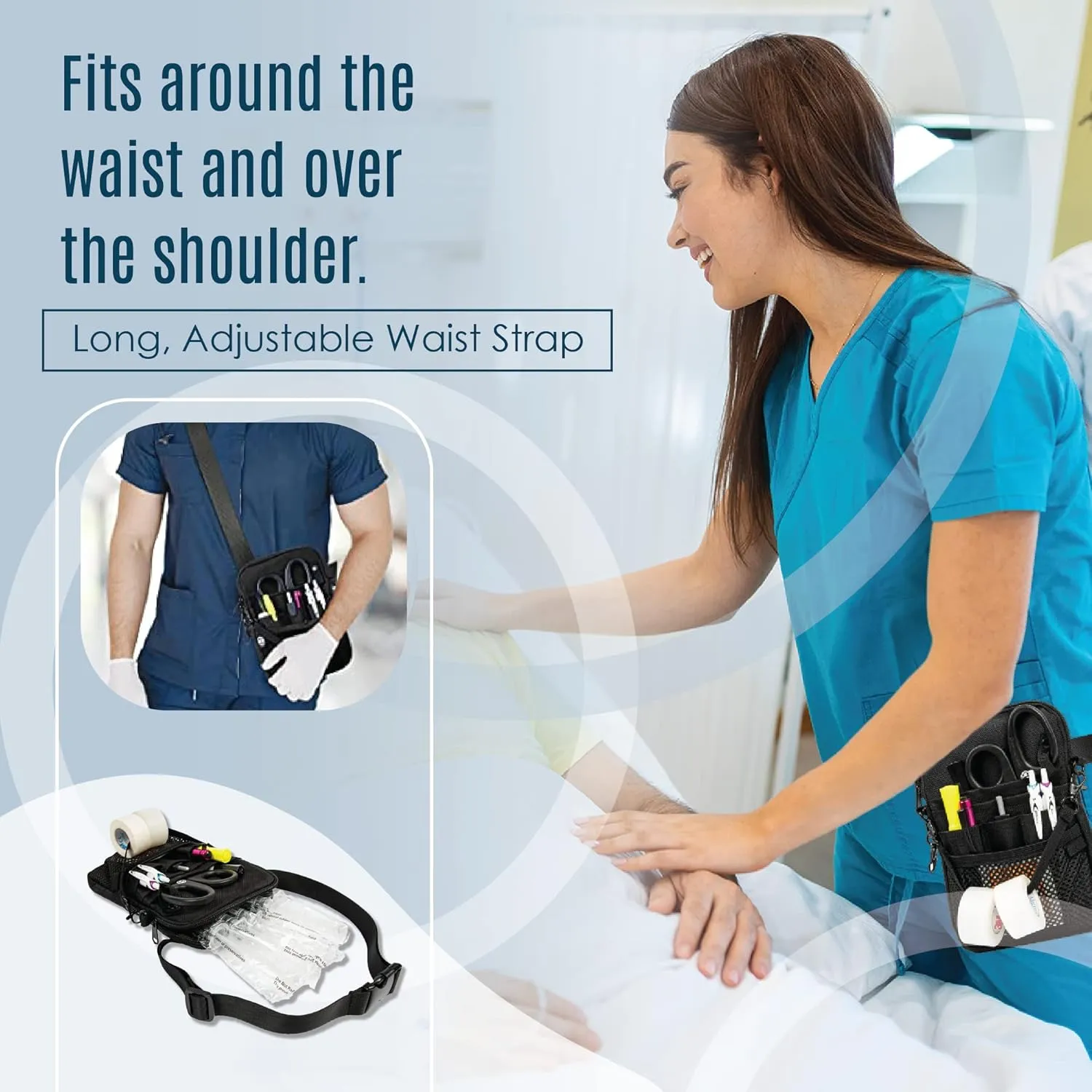 First Lifesaver 4-in-1 Nurse Fanny Pack with Medical Gear Pockets, Tape Holder, and Utility Storage for Stethoscopes, Bandage Scissors, and Emergency Supplies, Student and Nurse Use (Black)