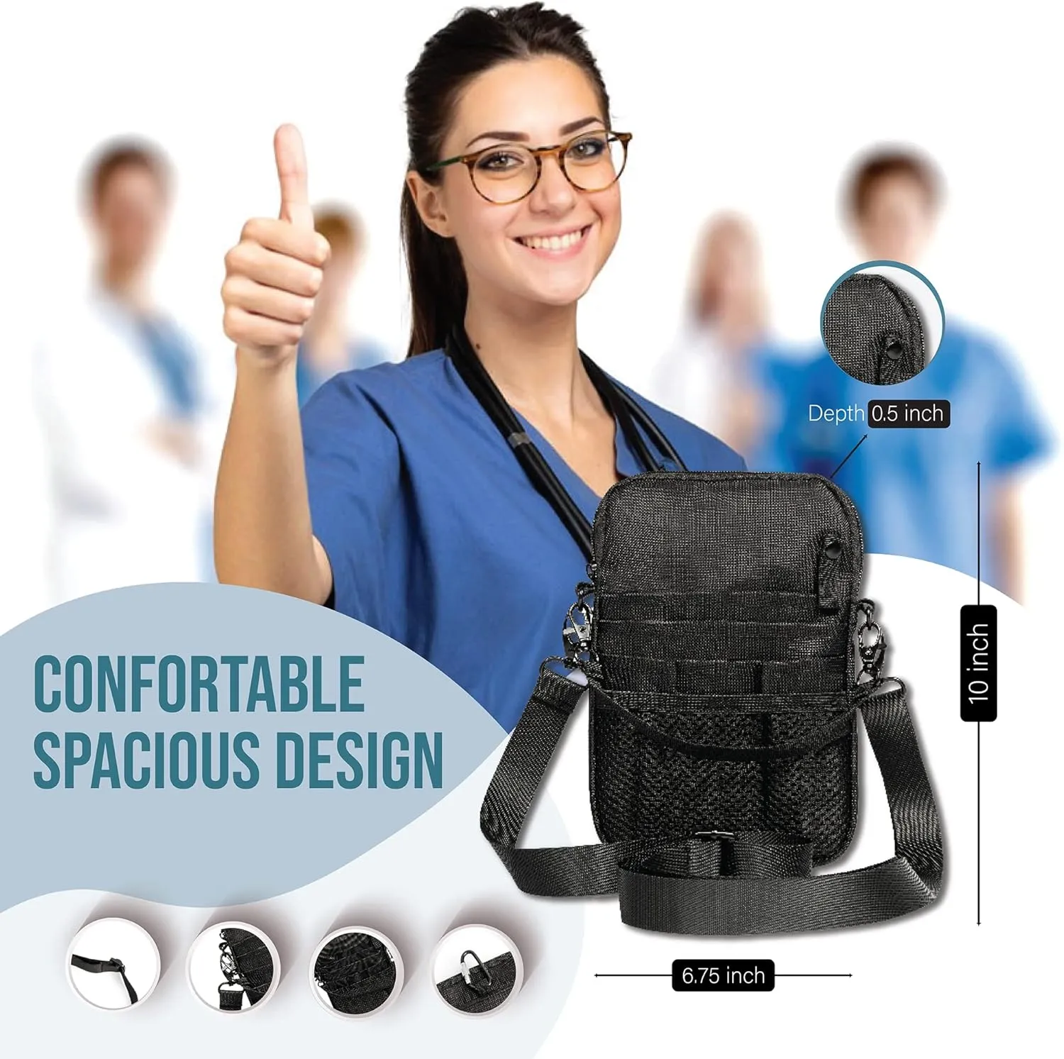 First Lifesaver 4-in-1 Nurse Fanny Pack with Medical Gear Pockets, Tape Holder, and Utility Storage for Stethoscopes, Bandage Scissors, and Emergency Supplies, Student and Nurse Use (Black)