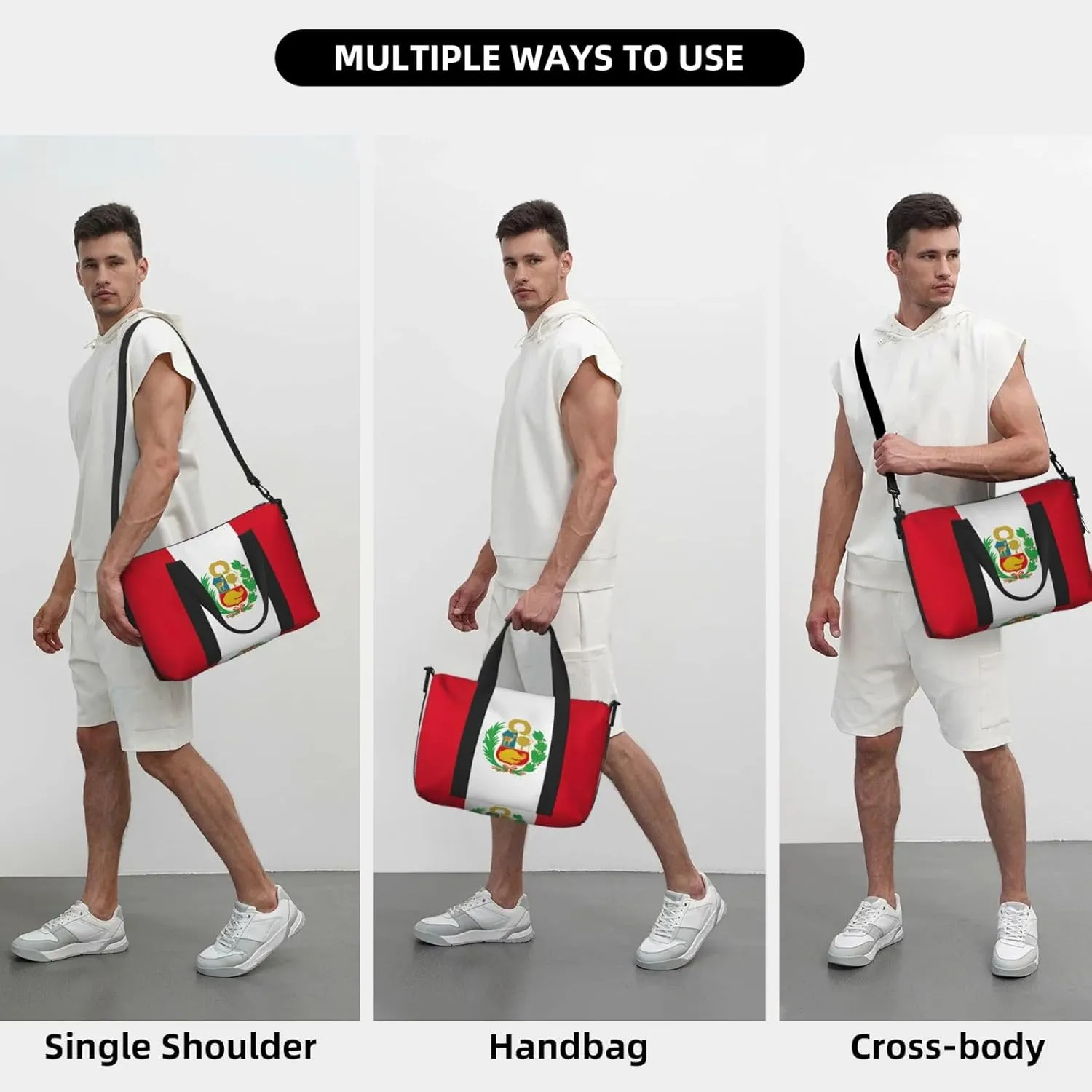 Flag Of Peru Travel Duffel Bag Carry On Tote Bags For Men,Weekender Overnight Bag,Sports Tote Gym Bag