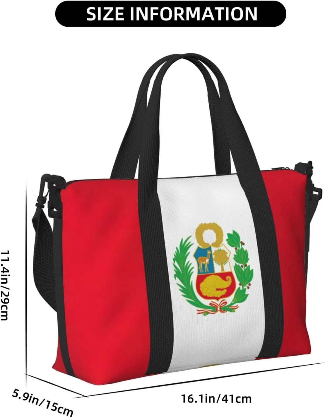 Flag Of Peru Travel Duffel Bag Carry On Tote Bags For Men,Weekender Overnight Bag,Sports Tote Gym Bag