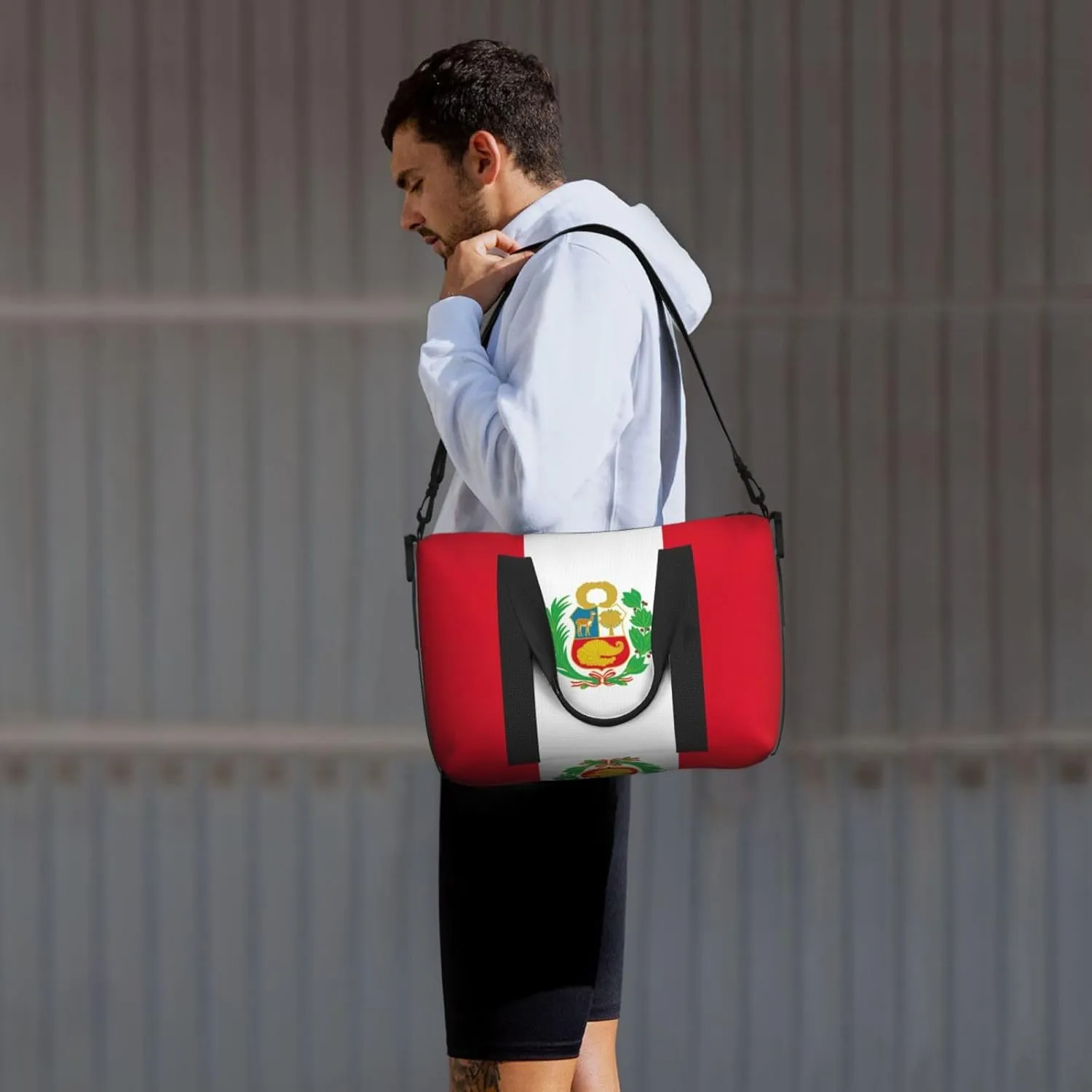 Flag Of Peru Travel Duffel Bag Carry On Tote Bags For Men,Weekender Overnight Bag,Sports Tote Gym Bag