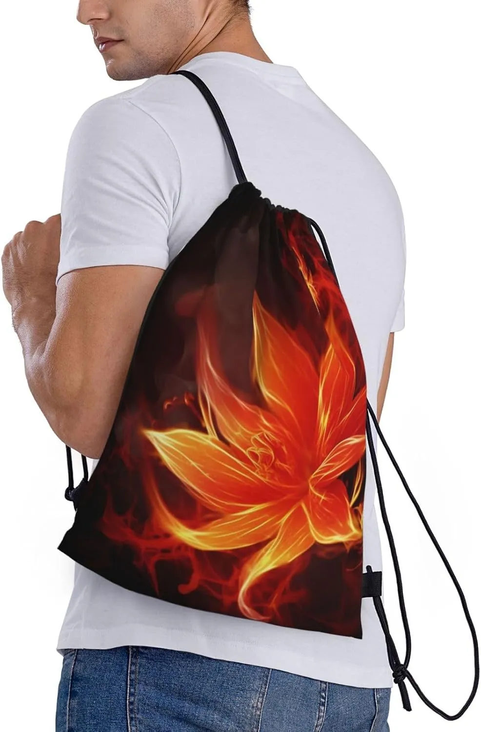 Flaming Fire Flowers Drawstring Backpack Waterproof String Bag Cinch Bags Portable Gym Bag for Women Men