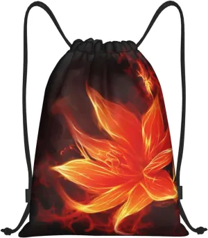 Flaming Fire Flowers Drawstring Backpack Waterproof String Bag Cinch Bags Portable Gym Bag for Women Men