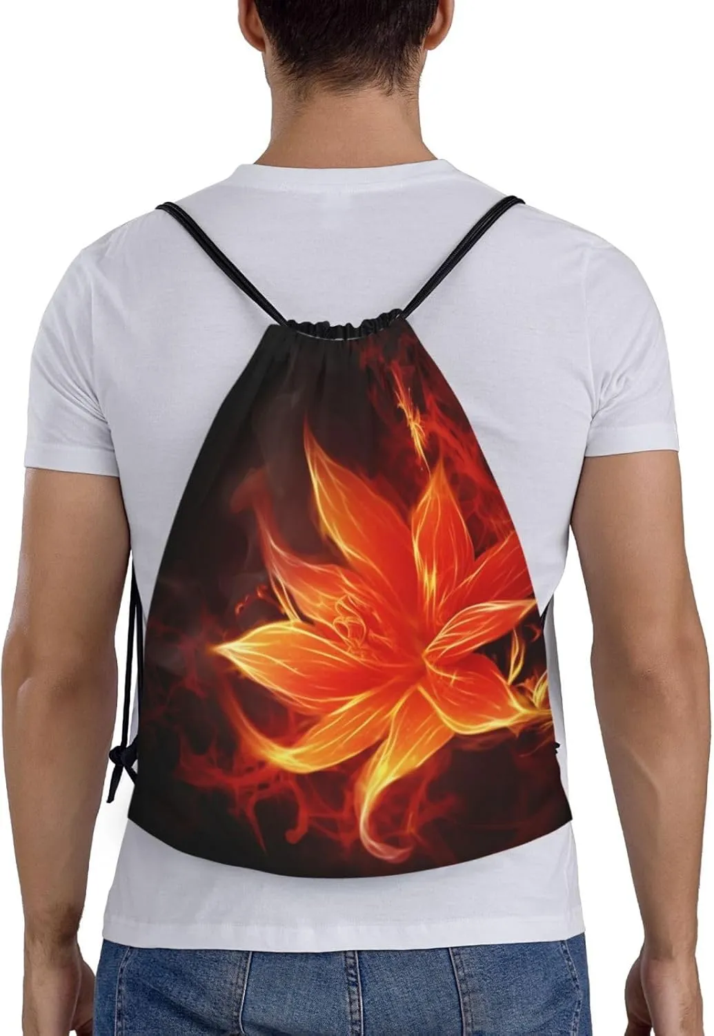 Flaming Fire Flowers Drawstring Backpack Waterproof String Bag Cinch Bags Portable Gym Bag for Women Men
