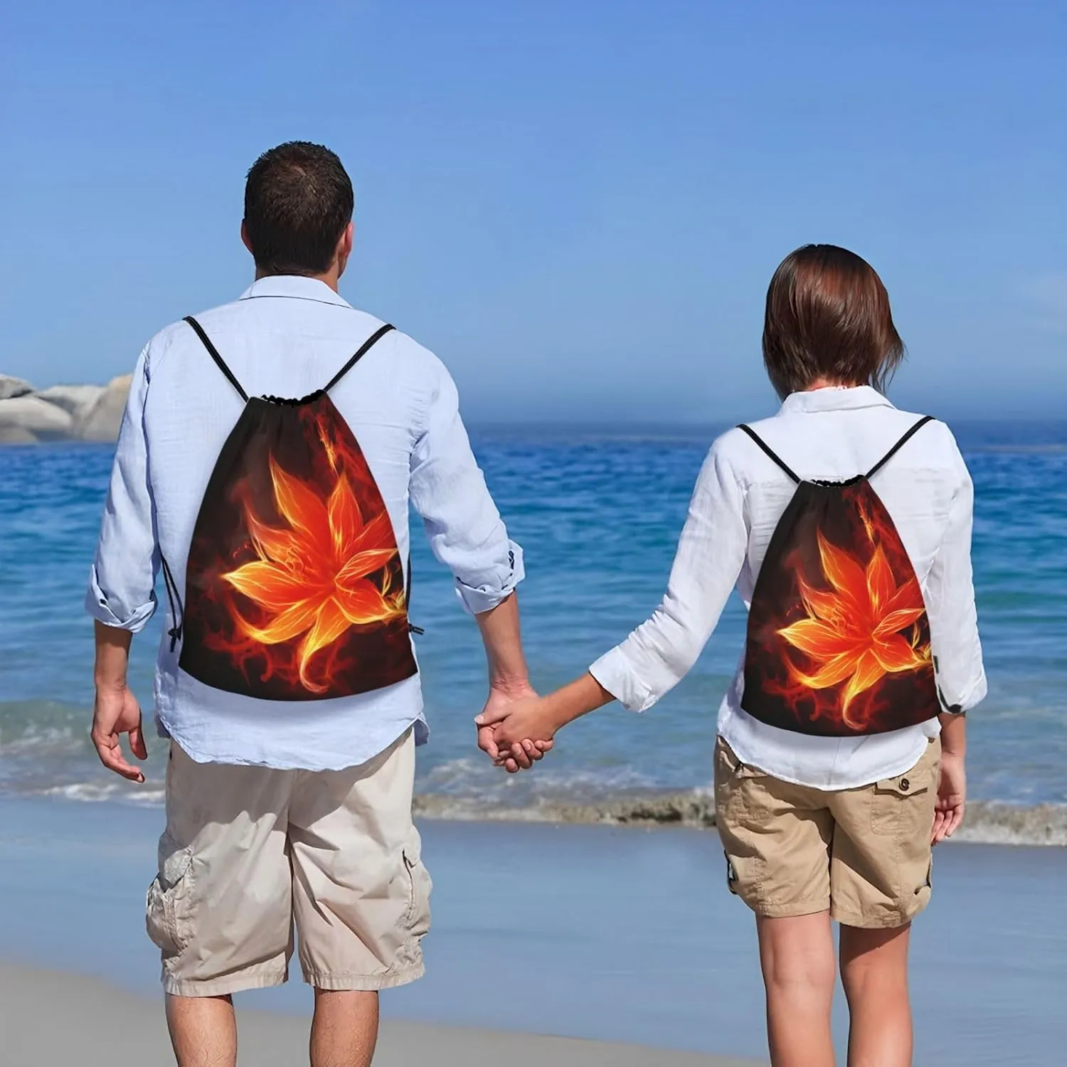 Flaming Fire Flowers Drawstring Backpack Waterproof String Bag Cinch Bags Portable Gym Bag for Women Men