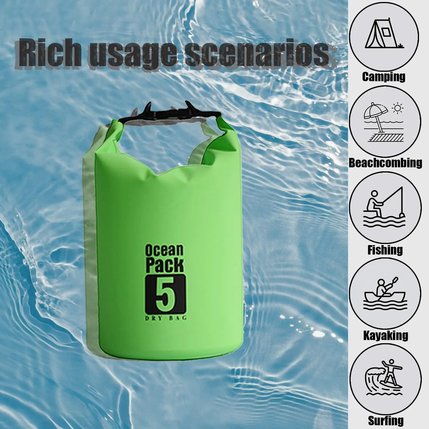 Floating Waterproof Dry Bag 5L/10L/15L/20L for women-Lightweight&Durable Dry Sack Backpack for Kayaking, Swimming, Camping, Hiking-Soft&Abrasion-Resistant with Roll-Top Closure (GREEN, 10L)