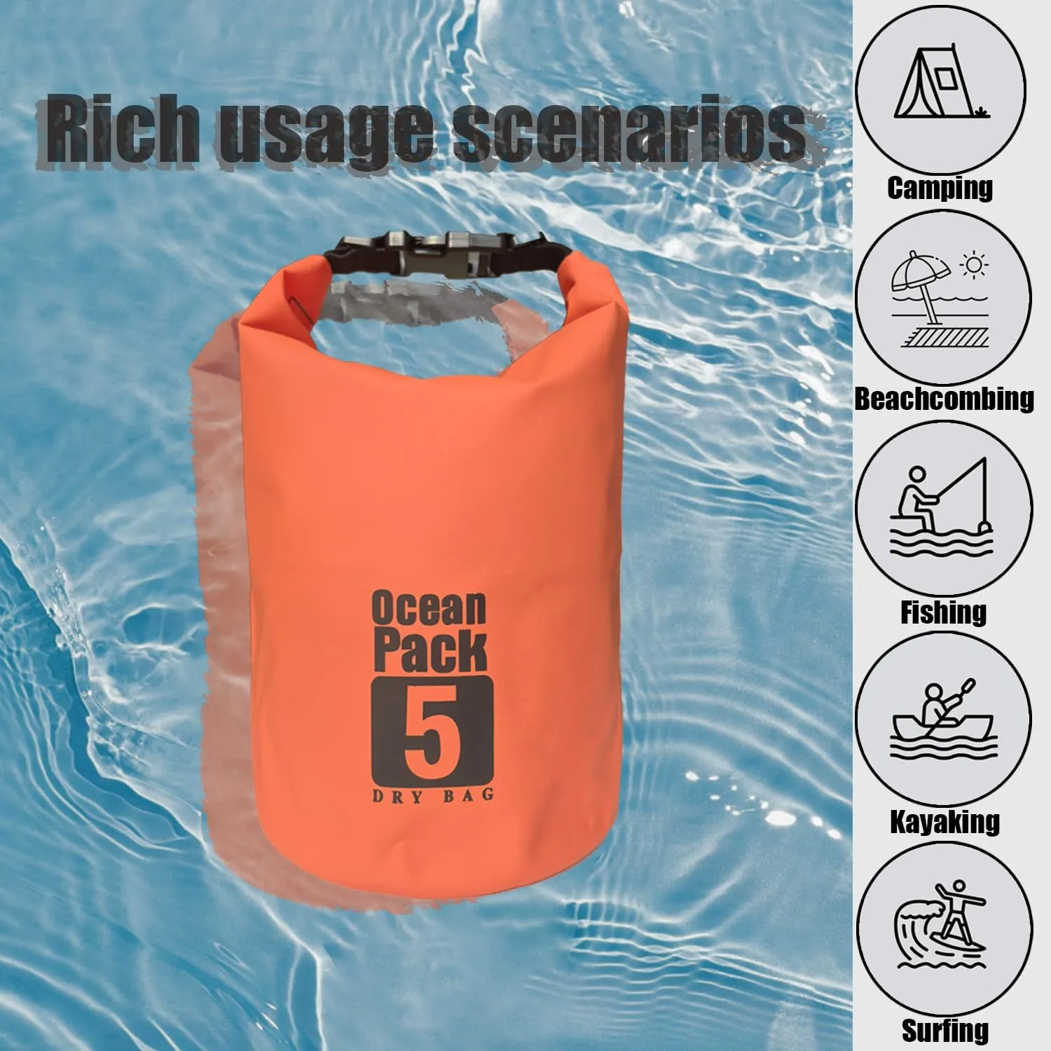 Floating Waterproof Dry Bag 5L/10L/15L/20L for women-Lightweight&Durable Dry Sack Backpack for Kayaking, Swimming, Camping, Hiking-Soft&Abrasion-Resistant with Roll-Top Closure (ORANGE, 15L)