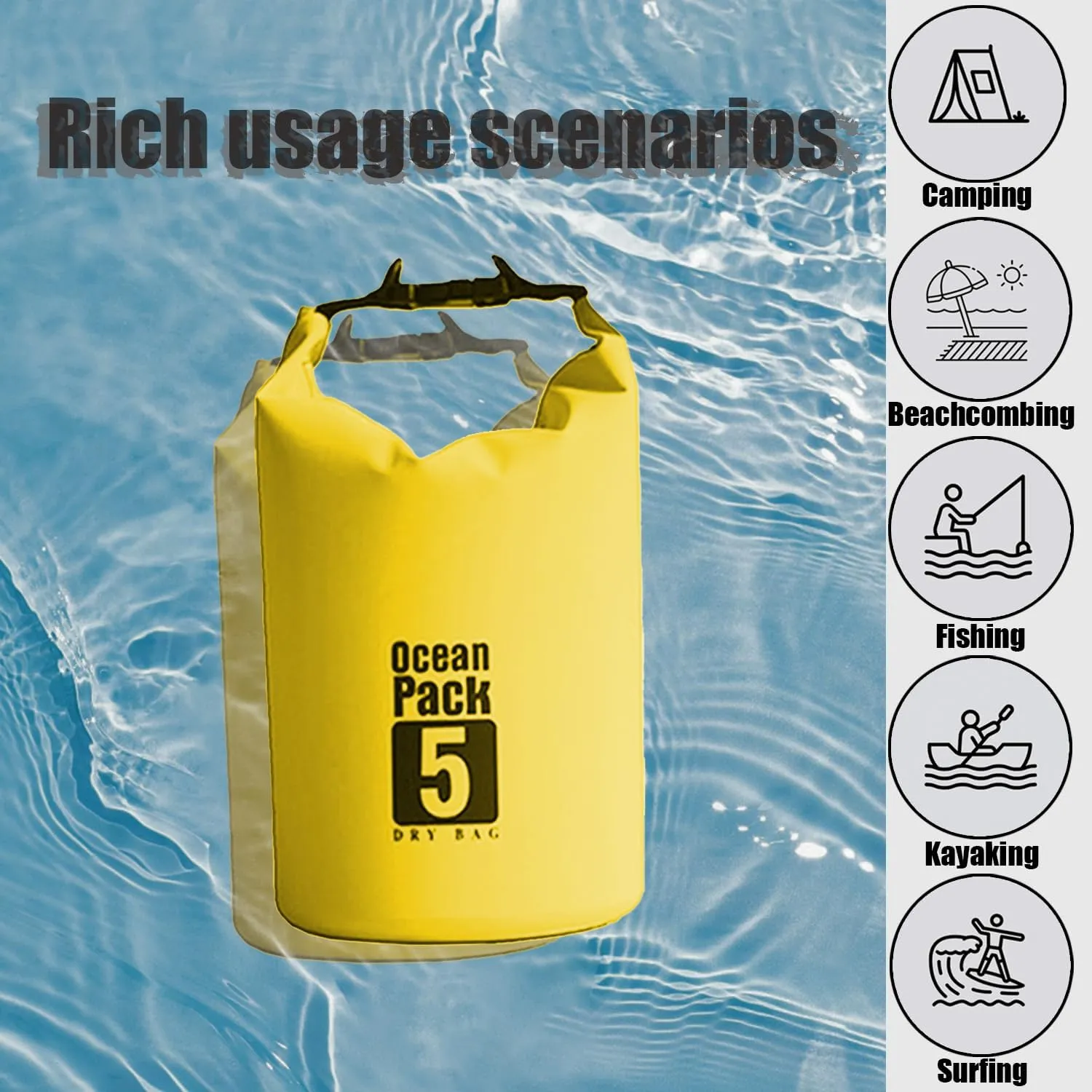 Floating Waterproof Dry Bag 5L/10L/15L/20L for women-Lightweight&Durable Dry Sack Backpack for Kayaking, Swimming, Camping, Hiking-Soft&Abrasion-Resistant with Roll-Top Closure (YELLOW, 10L)