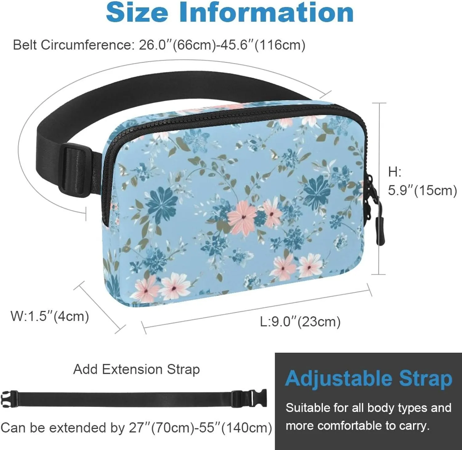 Floral Art Design Crossbody Fanny Pack for Men&Women,Belt Bag for Travel Casual Walking Running Hiking Cycling, 1.5x9.0x5.9in/4x23x15cm