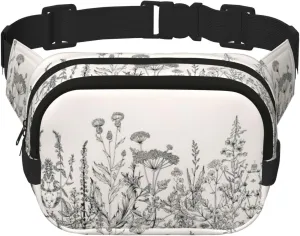 Floral Herbs Botanical Engraving Print Square Double Layer functionality Waist Bag Unisex Crossbody Pack Travel Workout