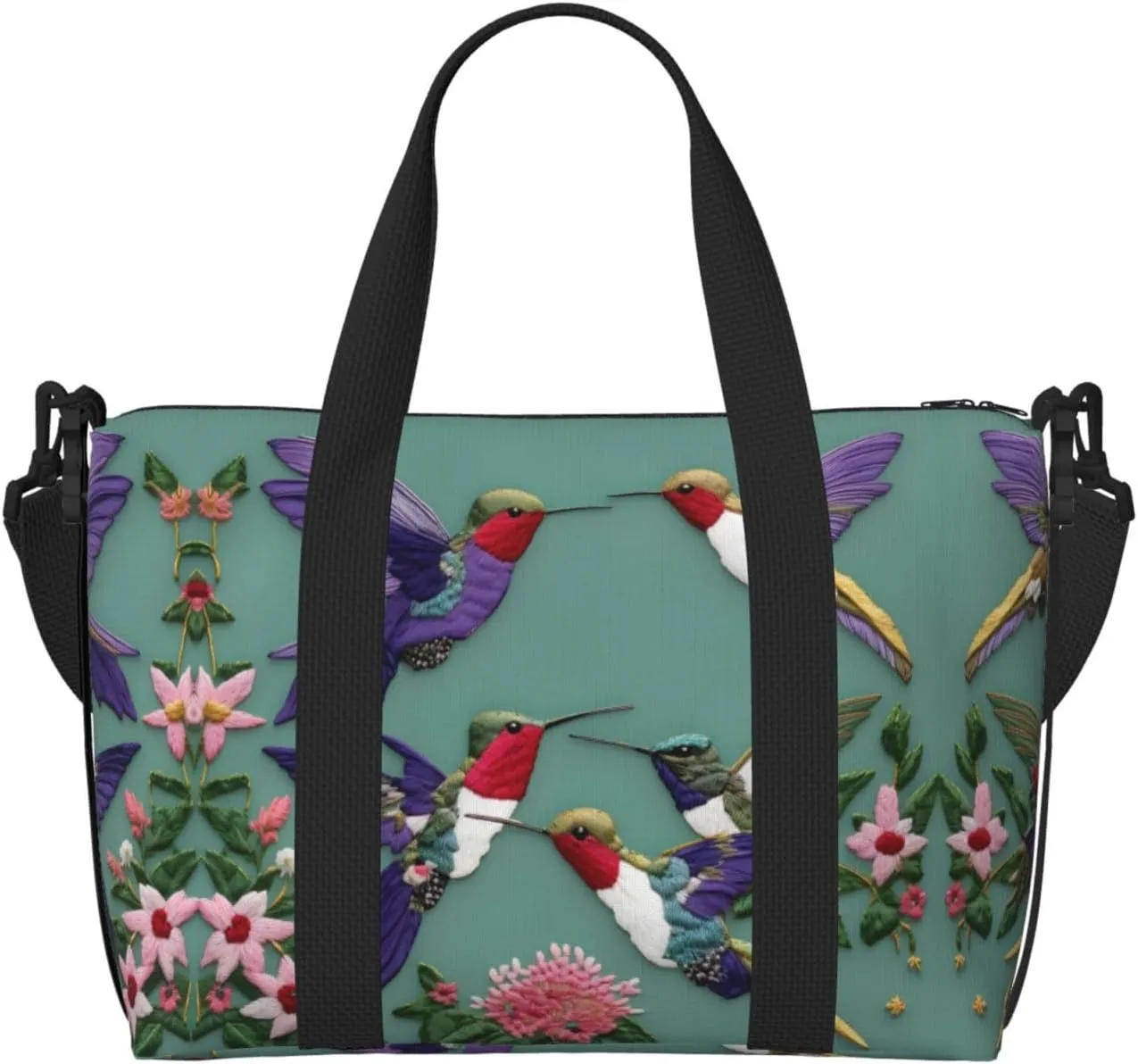 Flower Hummingbirds Embroiderys Duffel Bags for Traveling - Lightweight Personal Item Travel Bags, Gym Bags for Men and Women