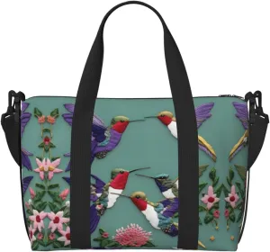 Flower Hummingbirds Embroiderys Duffel Bags for Traveling - Lightweight Personal Item Travel Bags, Gym Bags for Men and Women