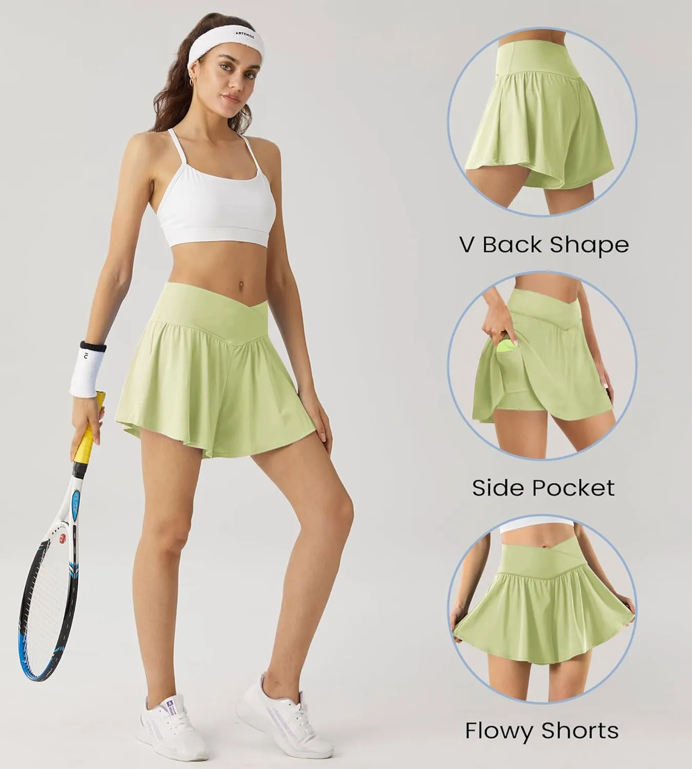 Flowy Ahletic Shorts for Women Butterfly Crossover Tennis Shorts 2 in 1 with Pockets