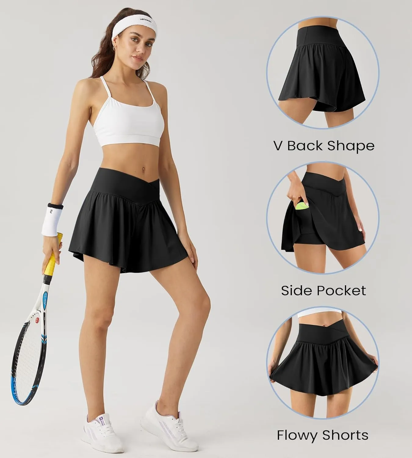 Flowy Ahletic Shorts for Women Butterfly Crossover Tennis Shorts 2 in 1 with Pockets