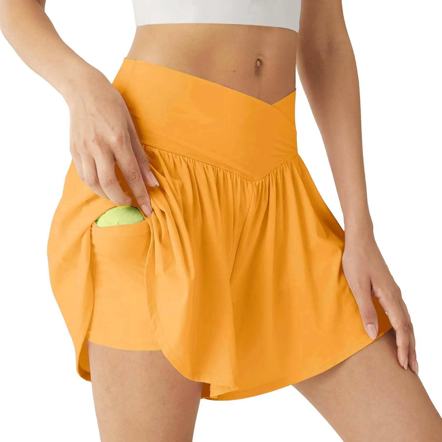 Flowy Ahletic Shorts for Women Butterfly Crossover Tennis Shorts 2 in 1 with Pockets