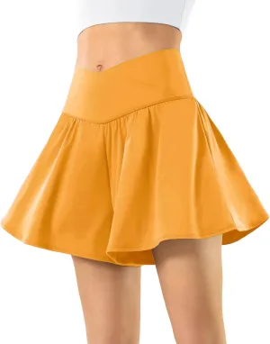 Flowy Ahletic Shorts for Women Butterfly Crossover Tennis Shorts 2 in 1 with Pockets