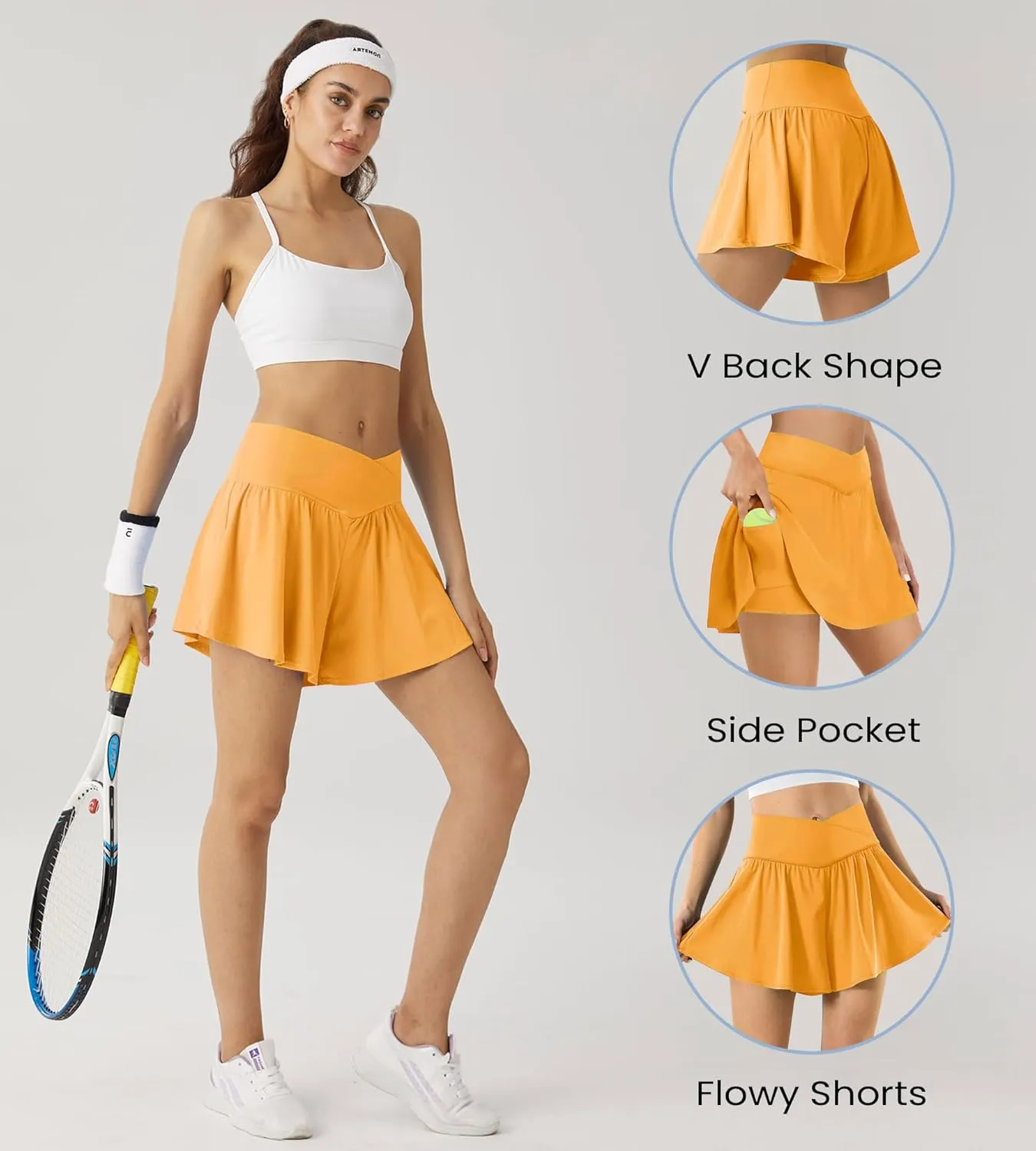 Flowy Ahletic Shorts for Women Butterfly Crossover Tennis Shorts 2 in 1 with Pockets