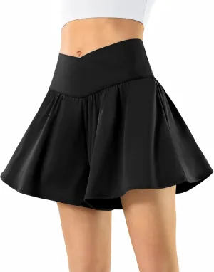 Flowy Ahletic Shorts for Women Butterfly Crossover Tennis Shorts 2 in 1 with Pockets