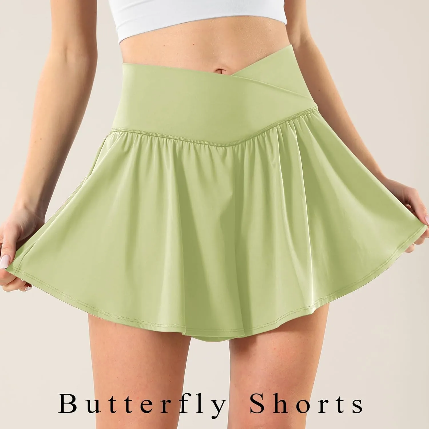 Flowy Ahletic Shorts for Women Butterfly Crossover Tennis Shorts 2 in 1 with Pockets
