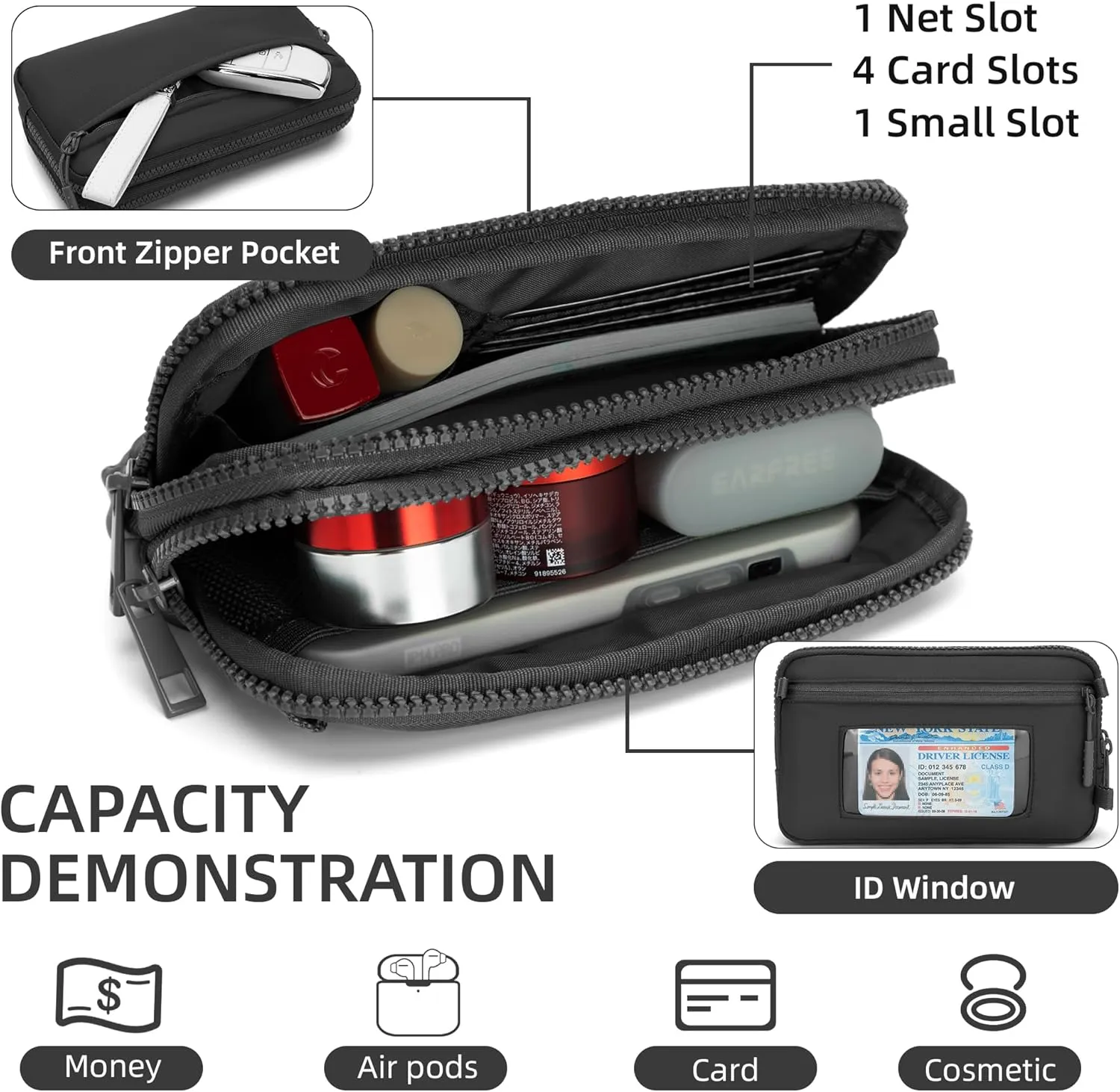 FODOKO Wristlet wallets for women Nylon Quilted Wallet with 4 Zippers,Travel Credit Card,Holder Cell Phone Organizer,coin purse