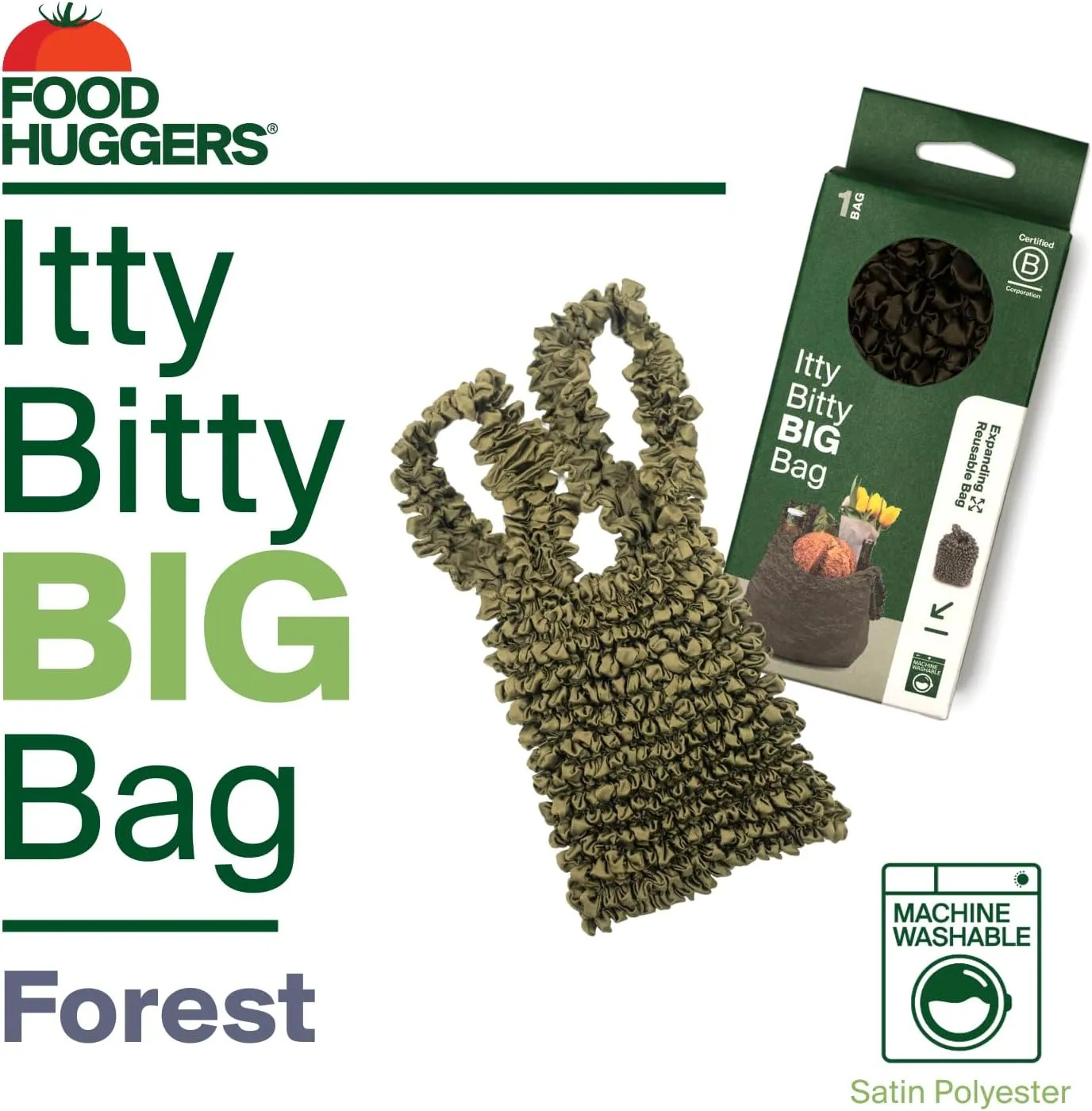 Food Huggers Reusable Grocery Bags Tote Bag | Tiny Pocket-Friendly Mini Tote Bag | Expands for Huge Capacity