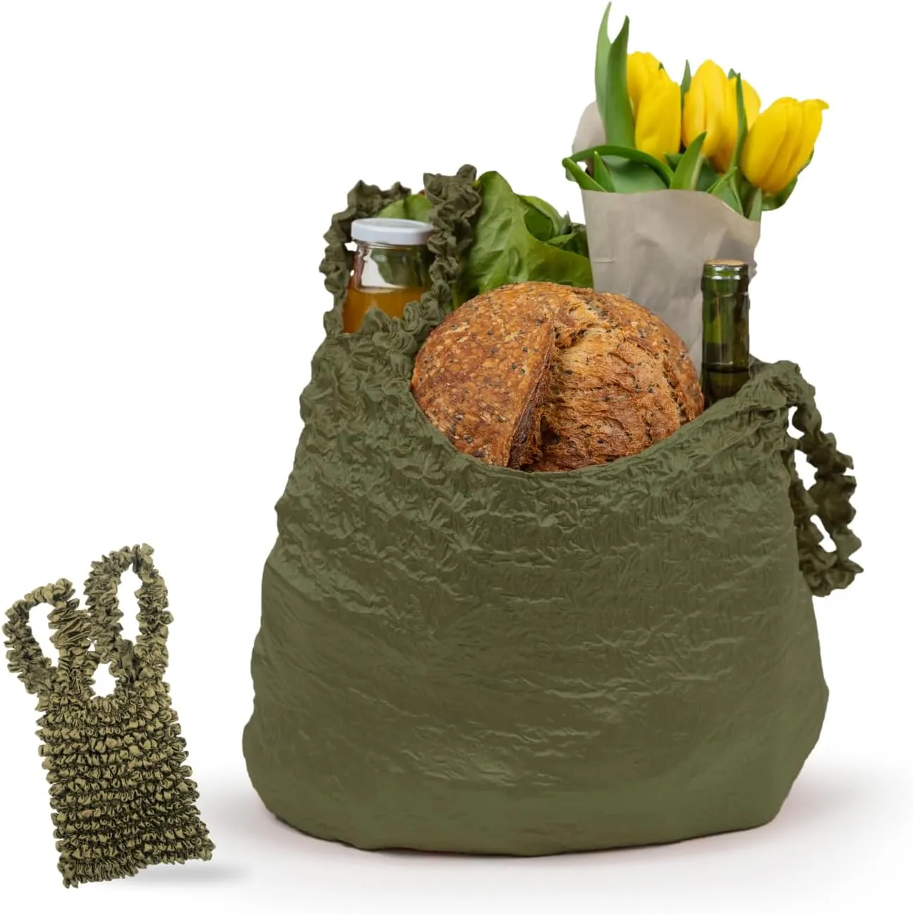 Food Huggers Reusable Grocery Bags Tote Bag | Tiny Pocket-Friendly Mini Tote Bag | Expands for Huge Capacity