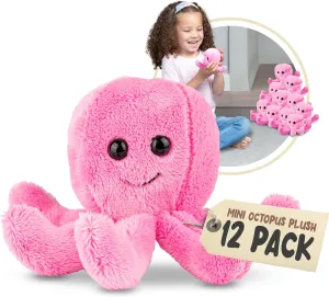 Forest & Twelfth Mini Octopus Plush Toys, 12 Pk Tiny Plushies Stuffed Animals Bulk, Unisex Stocking Stuffer, Animals Figures for Party Favors, Goody Bags, Classroom Treasure Box Prizes (Octopus)