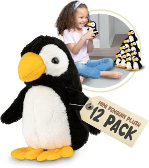 Forest & Twelfth Mini Penguin Plush Toys, 12 Pack Penguin Stuffed Animal Toys Bulk, Tiny Plushies for Girls & Boys, Safari Animals Figures for Party Favors, Goody Bags, Treasure Box Prizes (Penguin)
