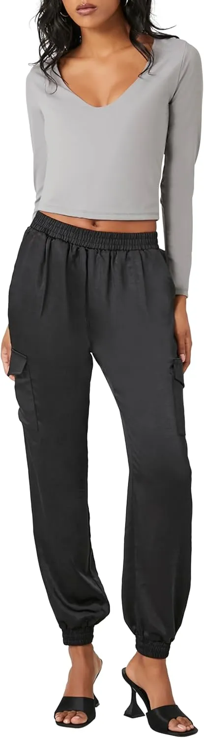 Forever 21 Women's Satin High-Rise Joggers