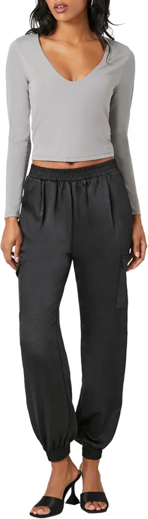 Forever 21 Women's Satin High-Rise Joggers