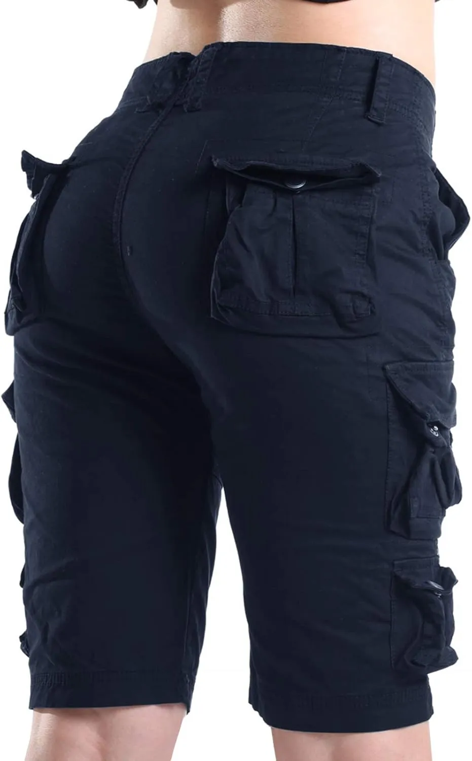 FOURSTEEDS Women's Cotton Loose Fit Zipper Multi-Pockets Twill Bermuda Drawstring Women Cargo Shorts