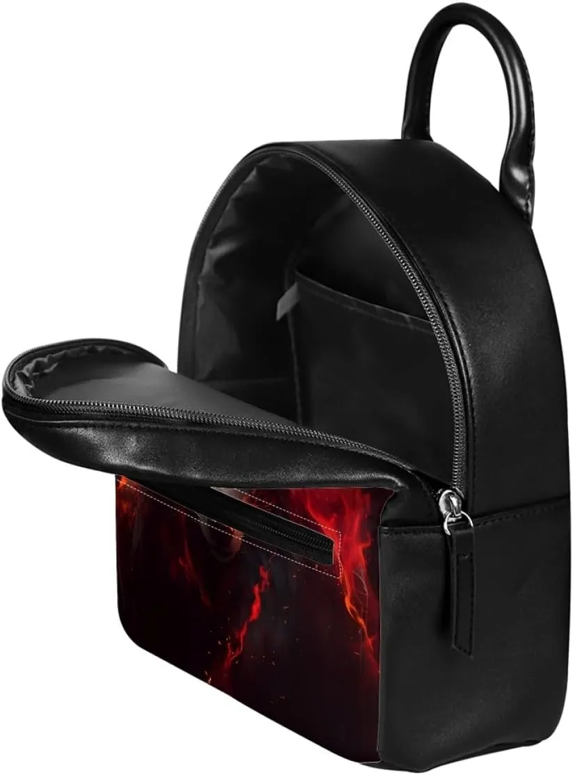 Fox Wolf Backpack for Teenager Boys Mens Lightweight Pu Leather Small Daypack School Bags for Traveling,Red Anger Wolf