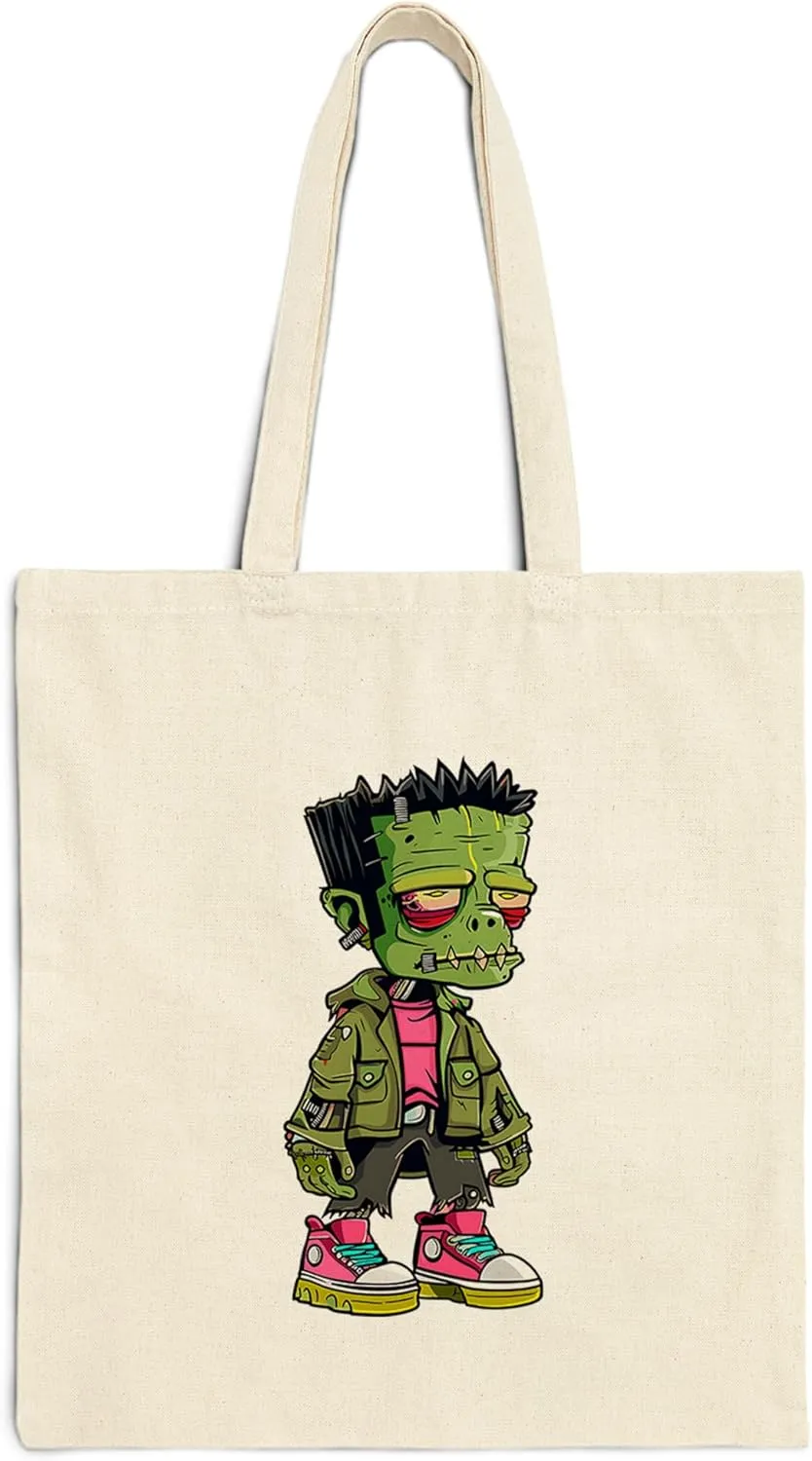 Frankenstein Cotton Tote Bag for Women Men Casual Tote Bag Cloth Canvas Shopping Bags with Handles Cute Bags Everyday Use 15" x 16" Aesthetic Gift ID44997