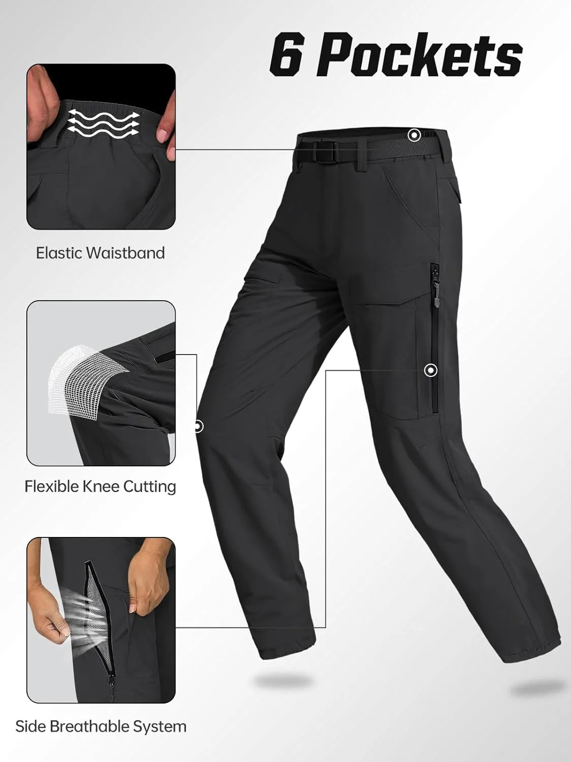 FREE SOLDIER Men's Hiking Pants Water Resistant Quick Dry Lightweight Tactical Cargo Work Pants for Travel Outdoor