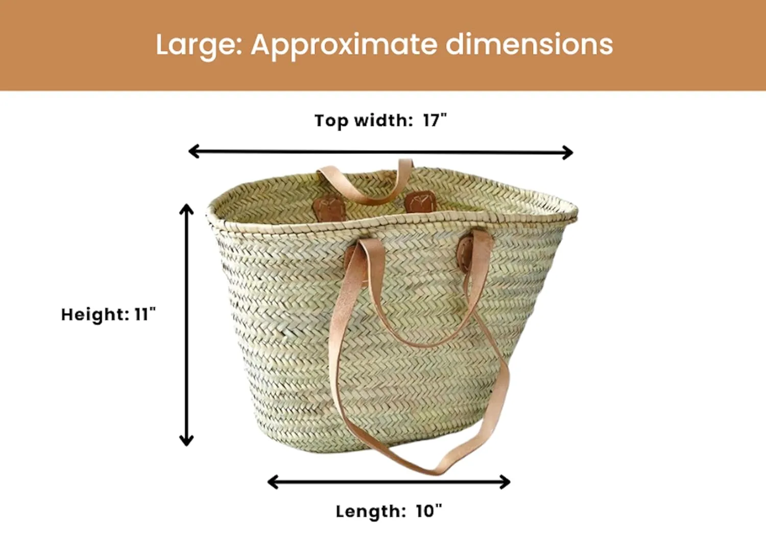 FRENCH BASKET with double flat leather handles, straw bag, beach bag, basket bag, straw basket, shopping basket, wicker basket with handle, wicker basket (Large)