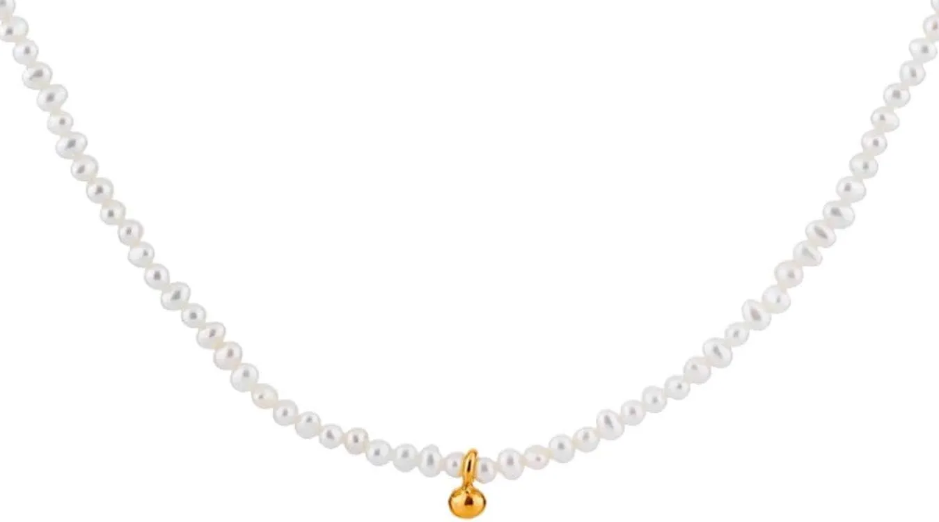 Freshwater Cultured Small Pearl Choker Necklace Tiny Ball Charm Gold Layered Necklace Bridesmaid Gift