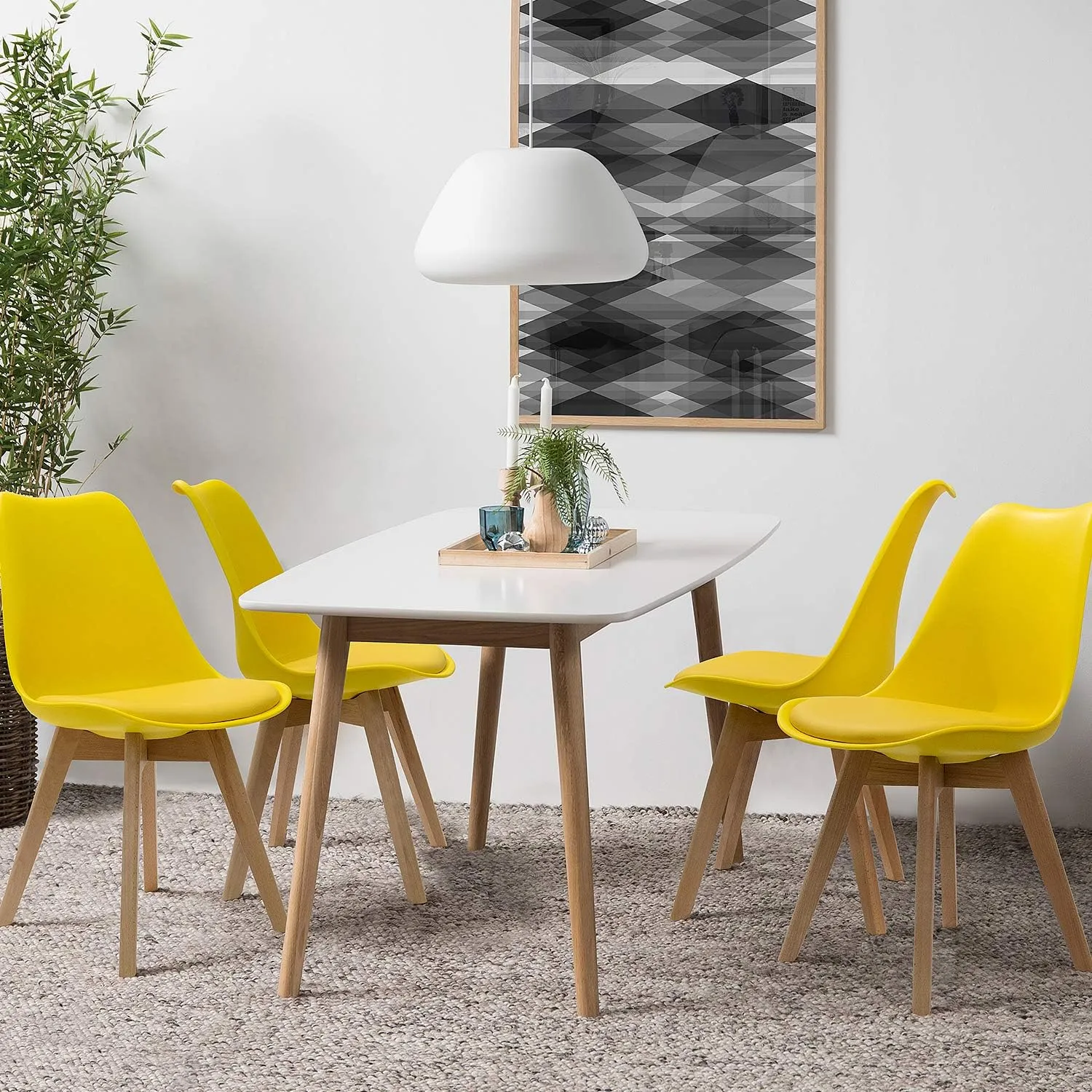 Furniwell Dining Chairs Mid Century Modern DSW Chair Upholstered Side Kitchen Chairs with Wood Leg and Soft Padded Cushion Shell Tulip Chairs For Kitchen, Dining, Bedroom, Living Room Set of 4(Yellow)