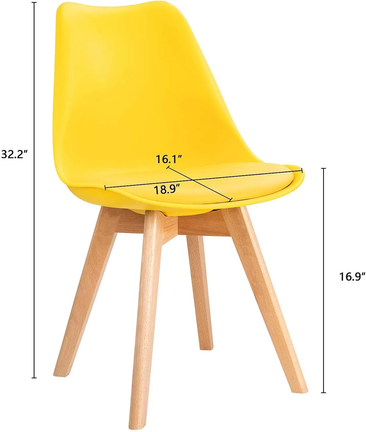 Furniwell Dining Chairs Mid Century Modern DSW Chair Upholstered Side Kitchen Chairs with Wood Leg and Soft Padded Cushion Shell Tulip Chairs For Kitchen, Dining, Bedroom, Living Room Set of 4(Yellow)