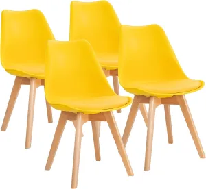 Furniwell Dining Chairs Mid Century Modern DSW Chair Upholstered Side Kitchen Chairs with Wood Leg and Soft Padded Cushion Shell Tulip Chairs For Kitchen, Dining, Bedroom, Living Room Set of 4(Yellow)