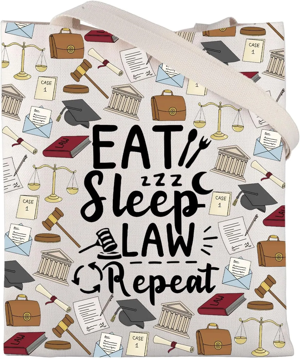 FUSTMW Lawyer Tote Bag for Women Lawyer Gift for Attorneys Eat Sleep Law Repeat Reusable Canvas Grocery Shopping Tote