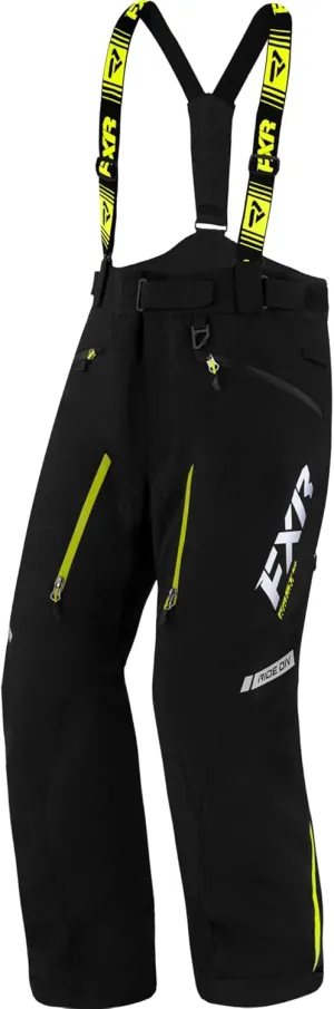 FXR Mens Mission FX Snowmobile Pants Snowproof Vented Black/Hi Vis Snow Bibs - X-Large