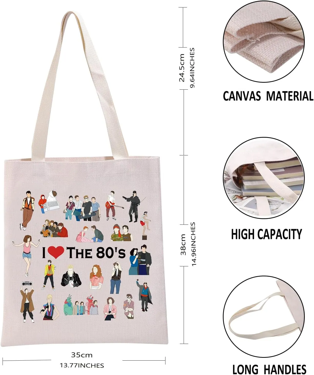 G2TUP I Love The 80's Tote Bag - 80's Movies Lover Fan Handbag Gift