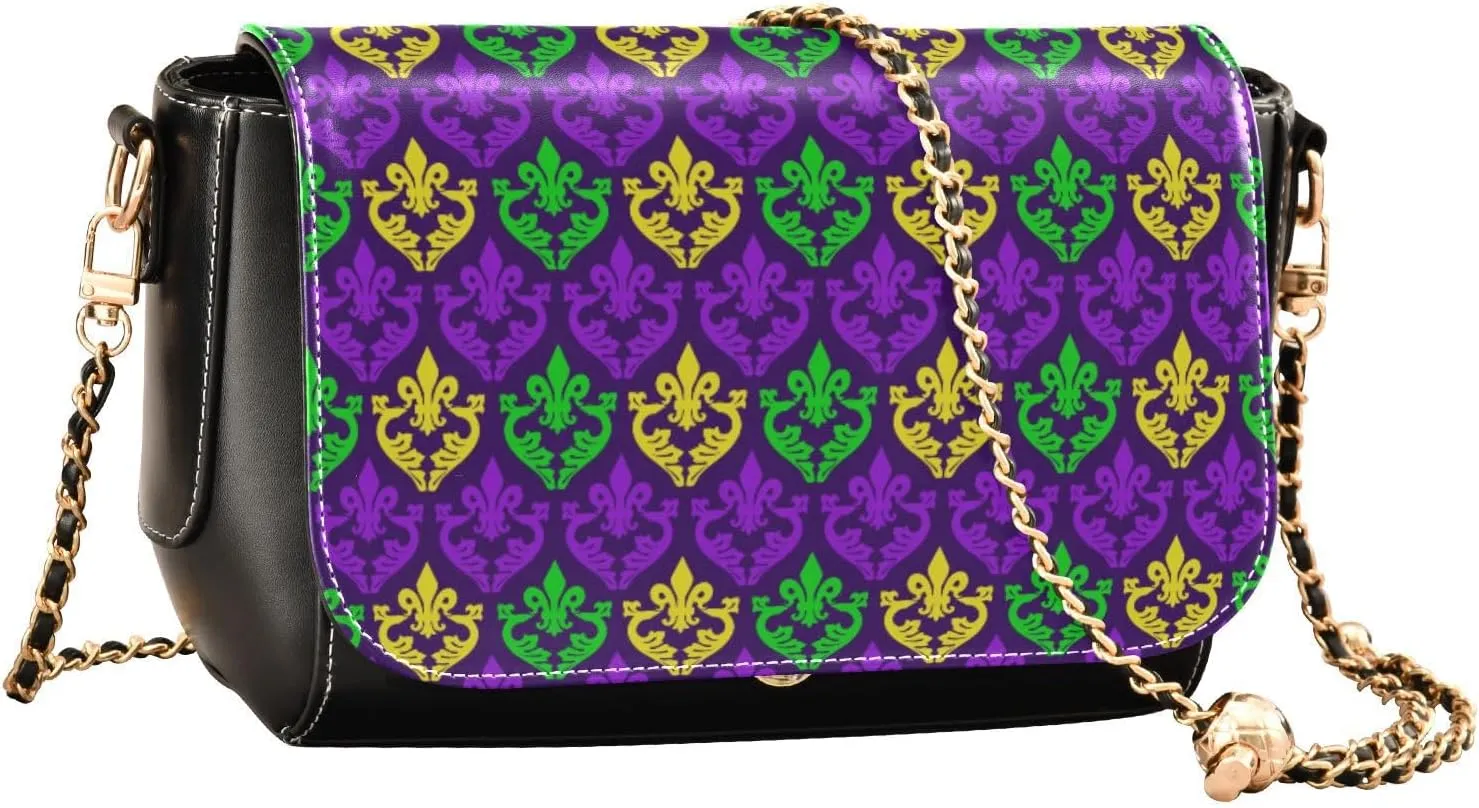 GAIGEO Mardi Gras Pattern Crossbody Leather Bags for Women, Leather Crossbody Bag, Womens Leather Crossbody Bags